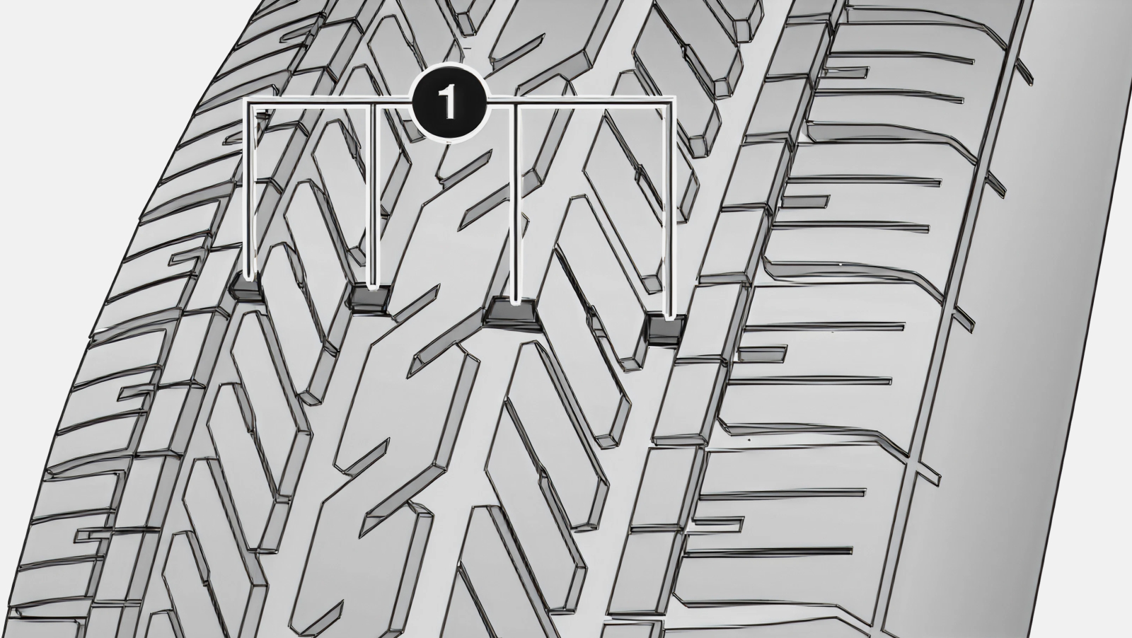Illustration showing the tread wear indicators between the tread rows