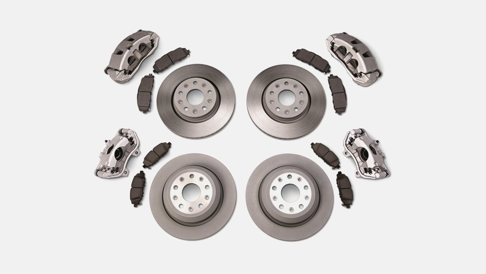 Set of four Mopar brake calipers, pads and rotors