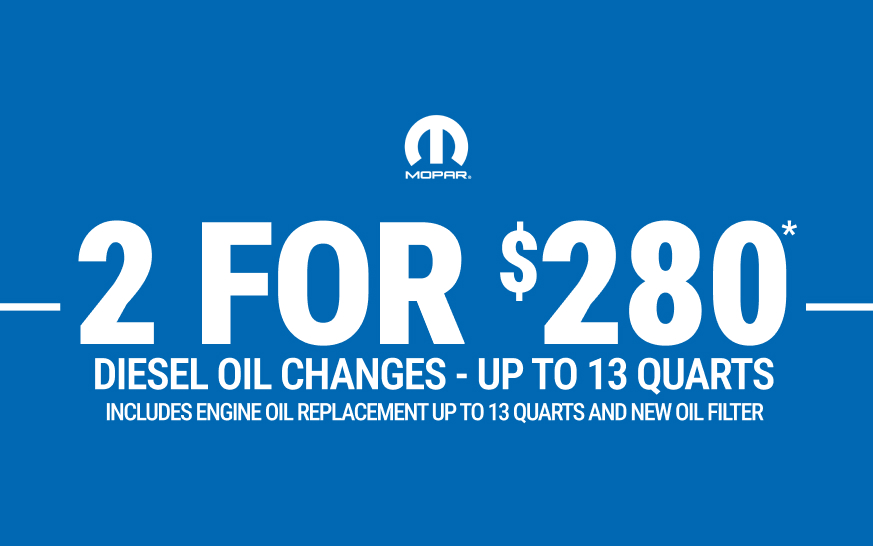 2 Diesel Oil Changes for $280* - up to 13 quarts