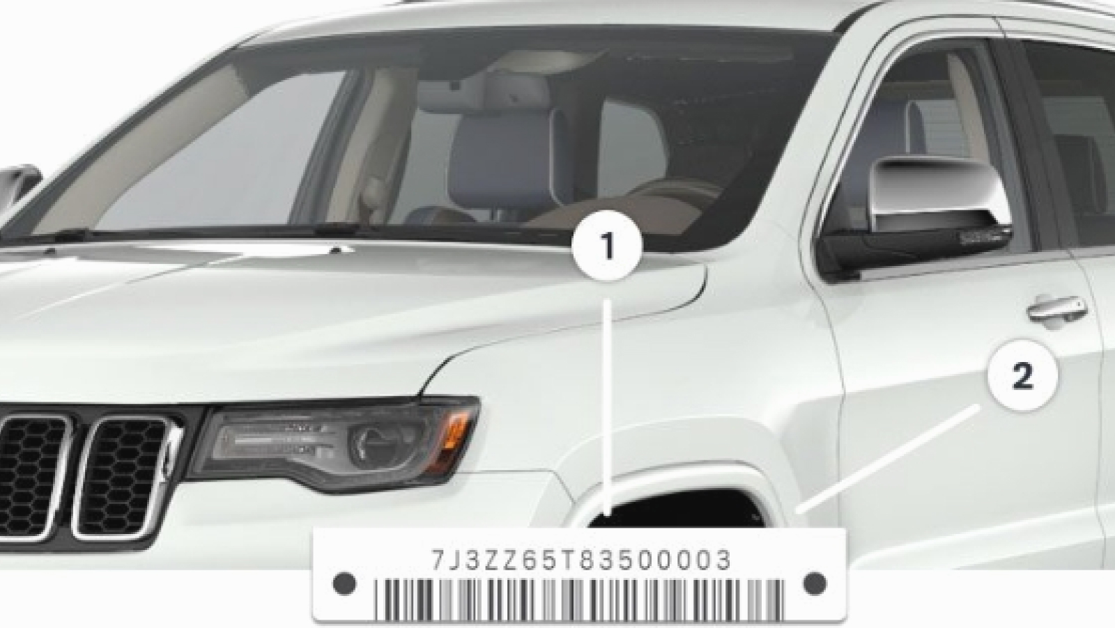 Jeep Grand Cherokee con indicaciones sobre dónde encontrar el VIN